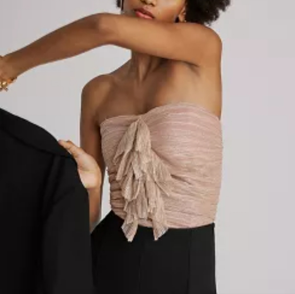 NWT Maeve Anthropologie Ruffled Metallic Tube Top Pink Rose Gold,  size L